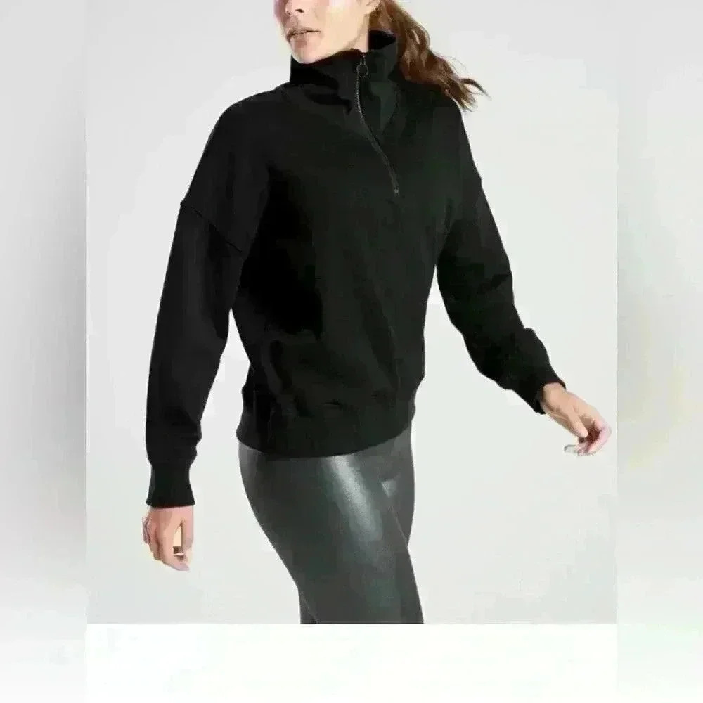 Athleta Women’s Cozy Karma 1/4 Zip Black Pullover Sweatshirt Size XS